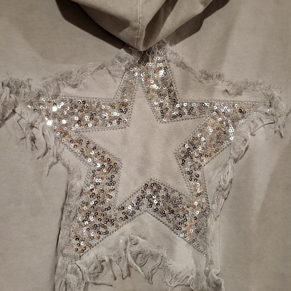 Sequin Star Hoodie With Fringe On Star
